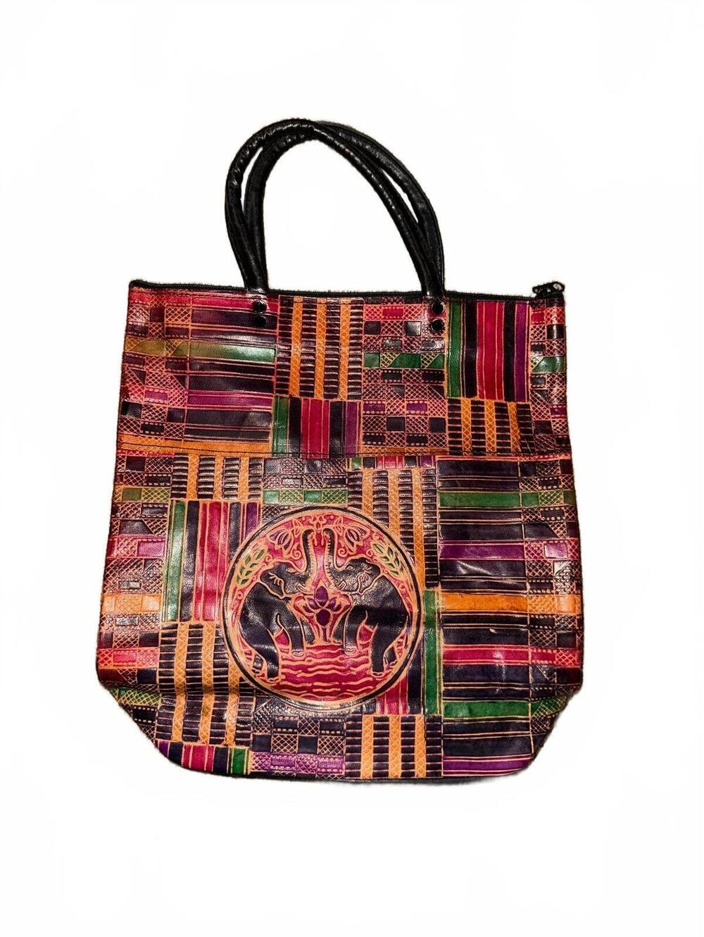 Women's Vintage Faux Leather African Themed Elephant Handbag Purse